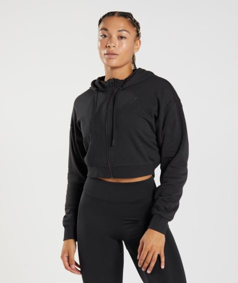 Bluzy Z Kapturem Gymshark GS Power Cropped Zip Damskie Czarne | PL 097WQU